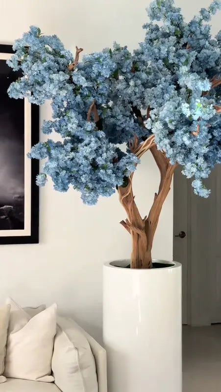 Vase Saint-Tropez Blanc Mat Fleurs de Cerisier Azur